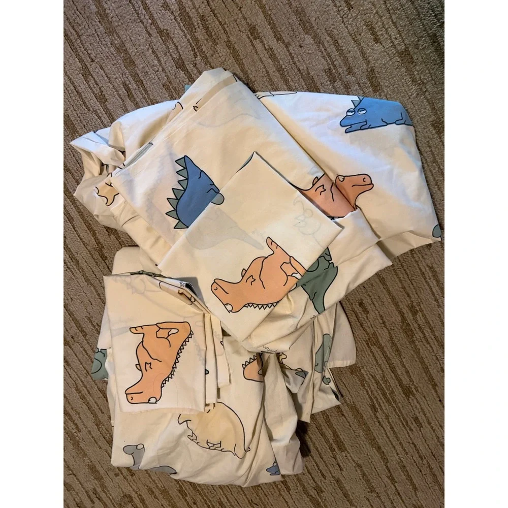 VTG 2 sets 1986 Sandra Boynton for Martex Dinosaur Sheet Set Percale Cream 80s